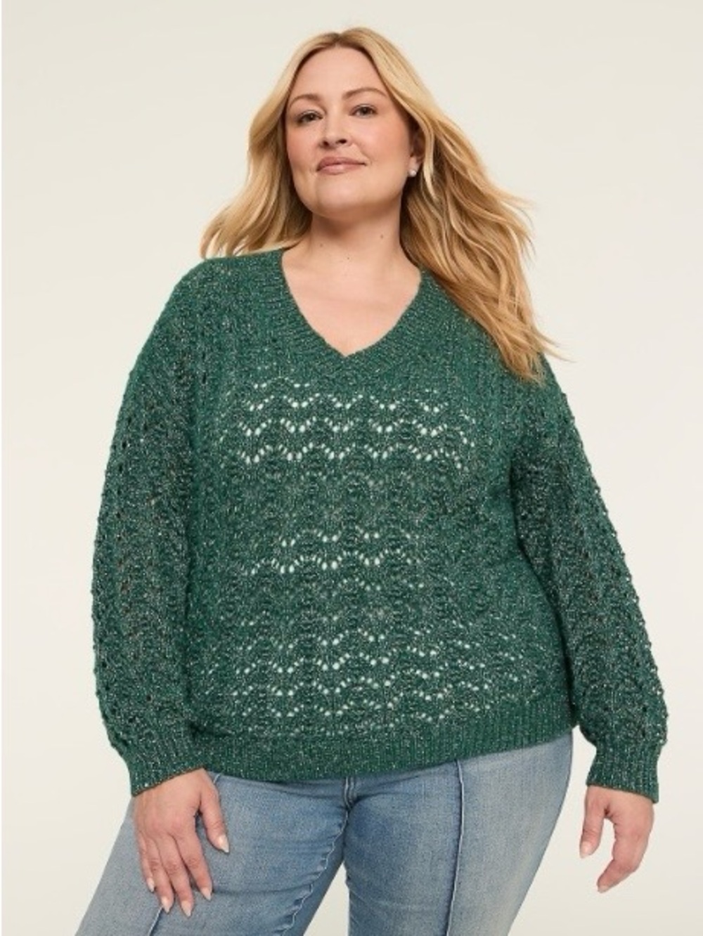 NWT Lane Bryant Relaxed Sequin Sweater in Forest Green (26/28)